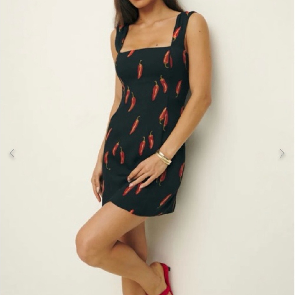 Reformation Black Dress with Red Pepper Print